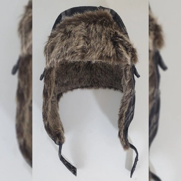 TRUE RELIGION DENIM FAUX FUR TRAPPER AVIATOR HAT STITCHED HORSESHOE LOGO POCKET - Picture 5 of 6